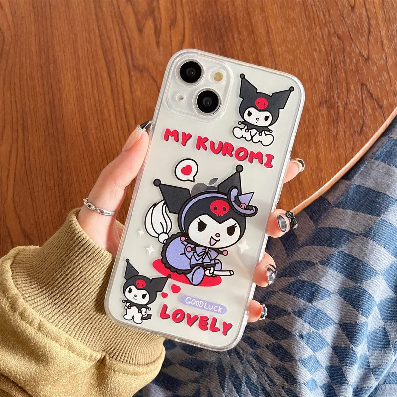 Чехол для телефона Kawaii Sanlio Kuromi Iphone 15 Plus противоударный Прозрачный чехол