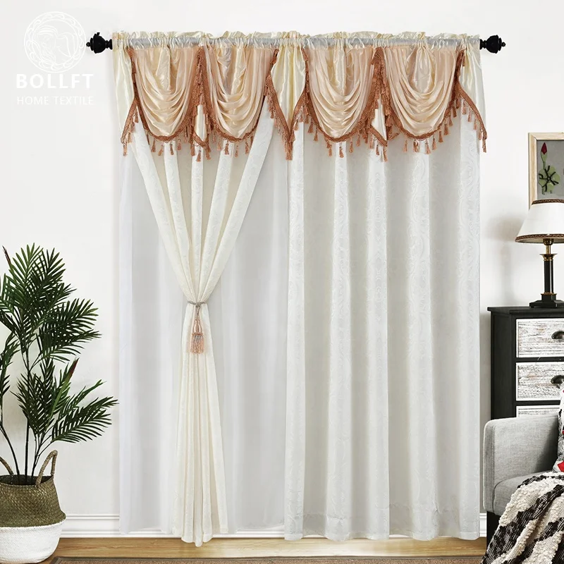 Europe and America Classic Style Jacquard Curtain with Multiple Valance Design to Choose