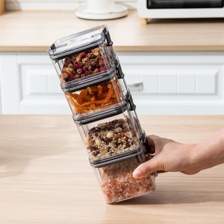 Hot New Products Transparent Plastic Kitchen Stackable Airtight Food Storage Containers 5 Pcs Set with Lid