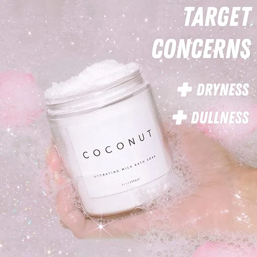 Custom Logo Coconut Plant-Based Vegan Cruelty-Free Body Soak Bubble Bath Salt Bath Hydrating Milk Bath Soak