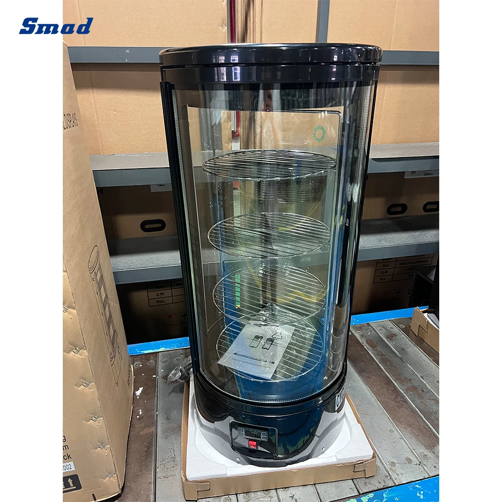 72L Rotating Showcase Glass Cake Cold Display Table Top Baking Cake Display Stand with Cover