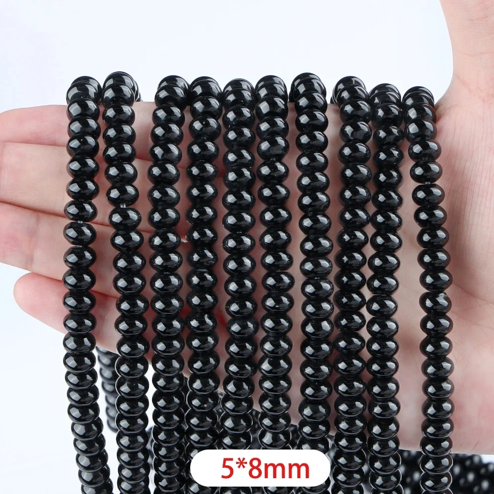 Wholesale A+ Natural Black Agate Rondelle Beads 5*8mm 8*10mm Loose Gemstone Beads Crystal and Crystal Beads for Jewelry Making