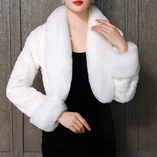 
Jtfur Wedding dress fur shawl white long-sleeved warm cotton-padded jacket bridal cloak vest 