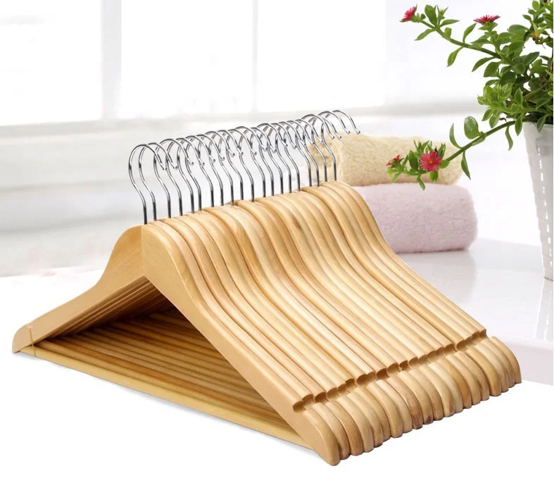 Best Selling Single Wooden Hanger Non-Slip Notched Closet Suit Popular Design Clothes Hanger Wooden Suit Coat Hangers
