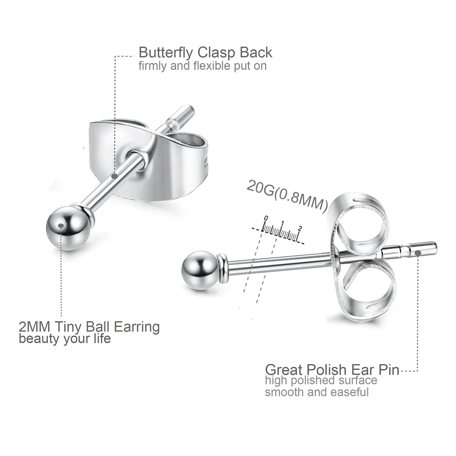 
Stainless Steel Tiny Ball Round Dot Earrings for Girls Women Men 