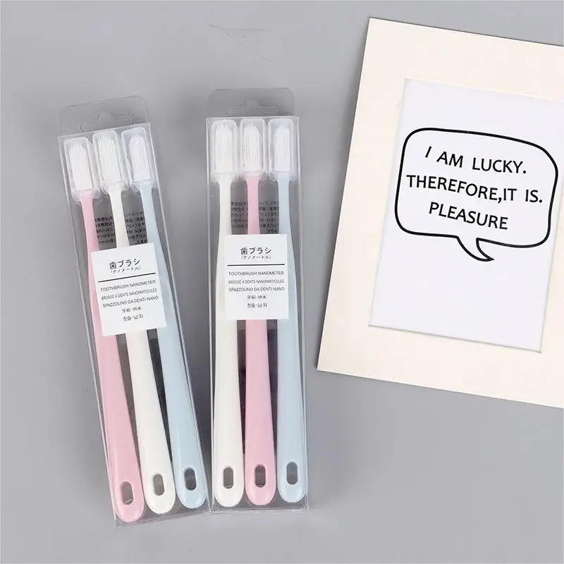 Wholesale Nano Ceramic Japanese 3pcs Pack Crystal Box Soft bristle Travel Hotel motel private label OEM Adult Manual Toothbrush