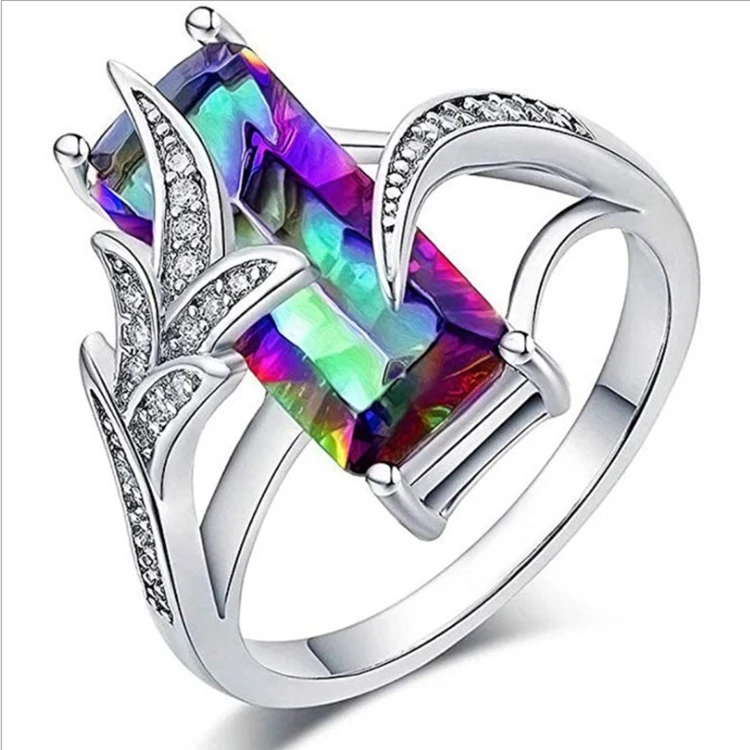 Hot Seven color topaz diamond ring fashion creative personality inlaid  gem ring for women