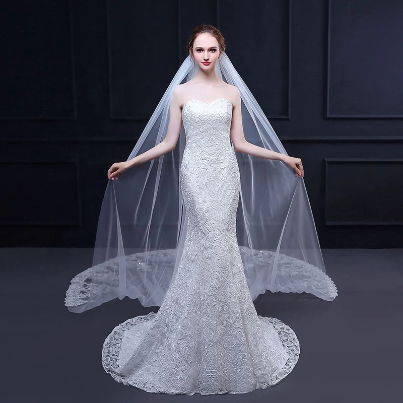 
Shenglan 3.5 Meter Ivory Cathedral Wedding Veils with Comb Long Lace Edge ivory veil wedding bridal wedding supplies 