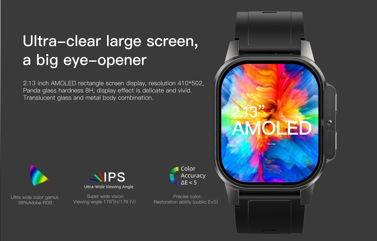 2.13 inch rectangle screen HD AMOLED smart watch with camera and sim card 410*502 panda glass metal body waterproof Reloj