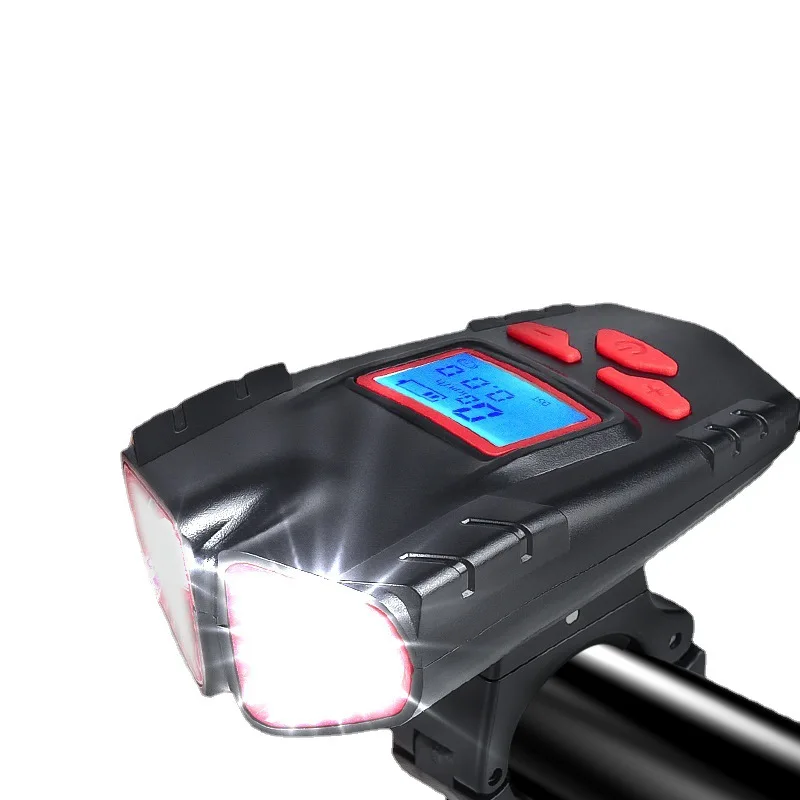 LED Bicycle Headlight With Speedometer Odometer And 120dB Horn 4 Light Modes USB Rechargeable Waterproof Bike Light