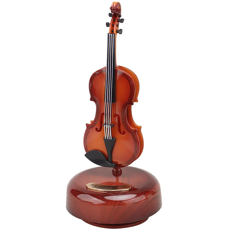Rotating Wooden Music Boxes with Guitar Violin Pipa Instruments Ornaments for Home Desktop Decorations Wood Craft Birthday Gifts