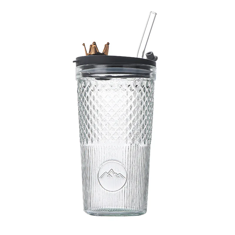 High Borolisicate  Glass Coffee Cup With Lid Gradient glass drinking cup with straw cup