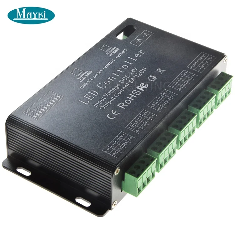 12 Channels 5A/CH DMX Dimmer Pack Constant Voltage DC12-24V DMX512 Decoder for LED light strip tape light