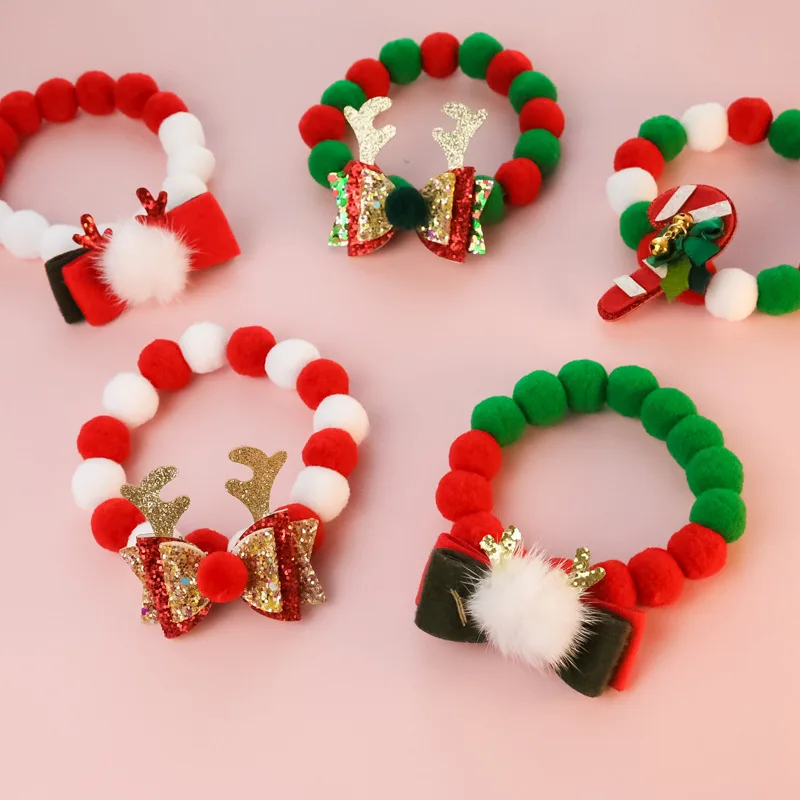 Рождественский праздничный бархатный воротник с помпоном лося галстук-бабочка милый Блестящий бант через границу для домашних животных кошка собака орнамент цветочным узором перо