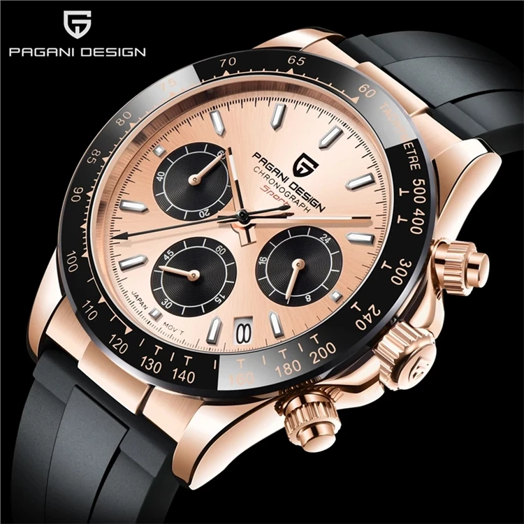 PAGANI DESIGN Watches with free original box Quartz Date Luxury Gold Wristwatch Men Chronograph Japan Clock Silicone watch