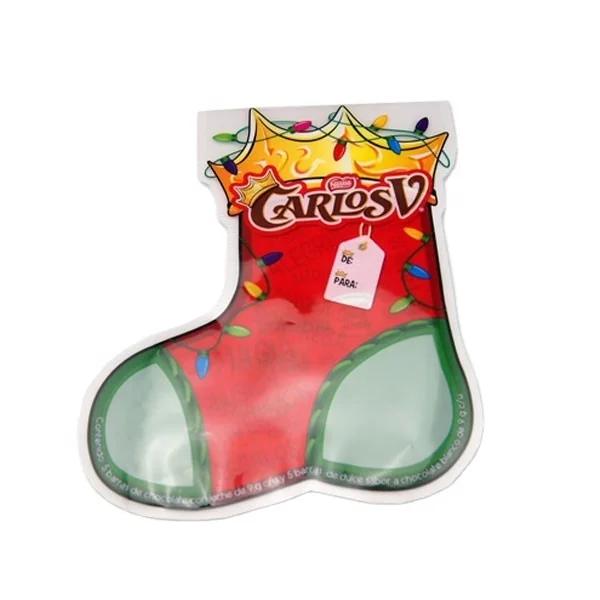 New Design Boot Shape Christmas Candy Bag Sweet Packing Pouch With Zipper Handle Santa Claus Candy Plastic Packaging Bag