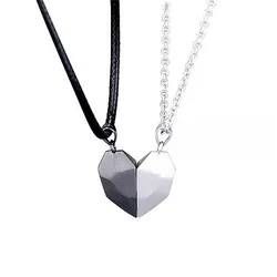 Creative Silver and Black Couple Friendship Heart Rope Necklace Magnetic Love Pendant Jewelry Set