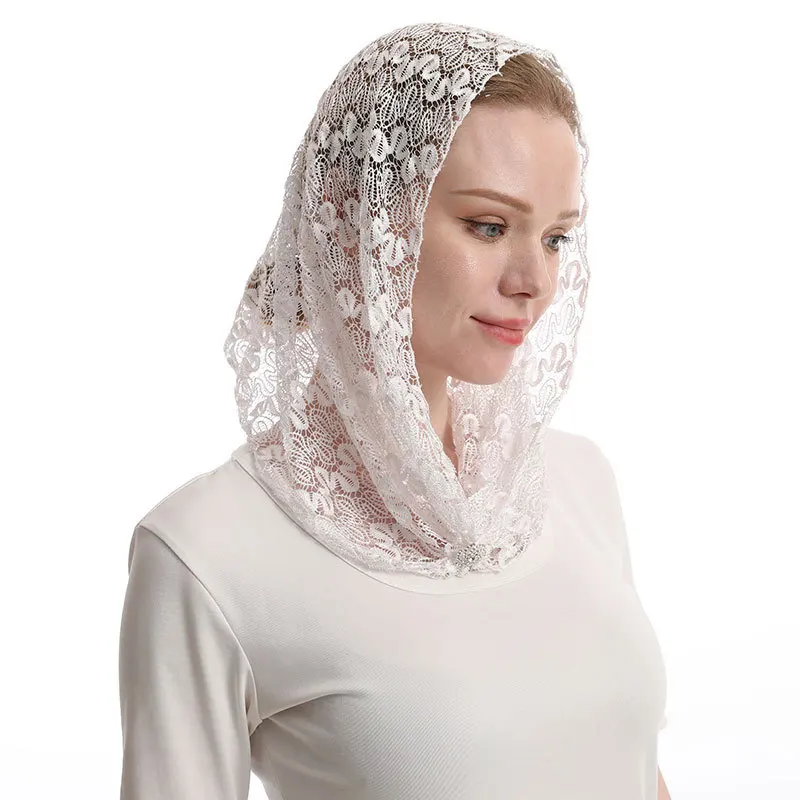 Y-Z Mass headcloth white single layer head covering lace edged bridal muslim veils for hijab ladies veil
