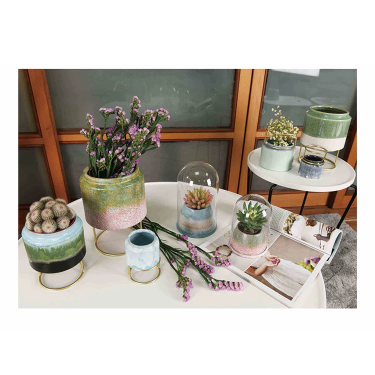 Home Decoration Clear Cover Ceramic Garden Petit Flower Pot