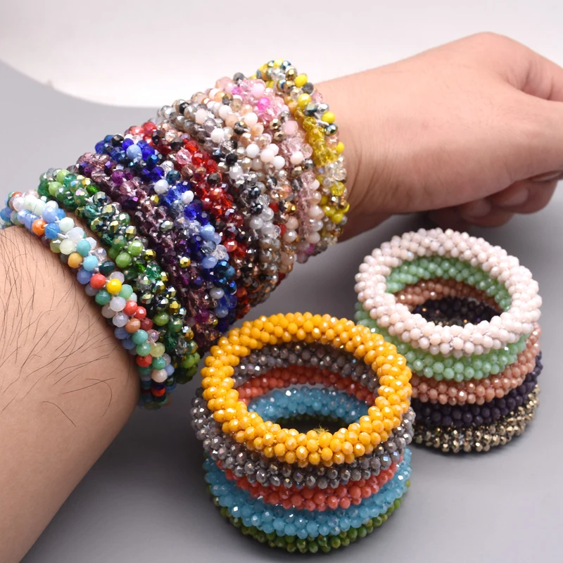 Glass Beads Hair Tie Elastic Hair Rope Simple Scrunchies Ponytail Headdress For Women Bracelet Hair Accessories