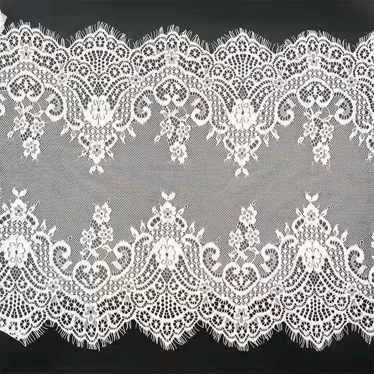 China wholesale eyelash lace 38Cm double scalloped eyelash lace trim chantilly lace trim for wedding dress