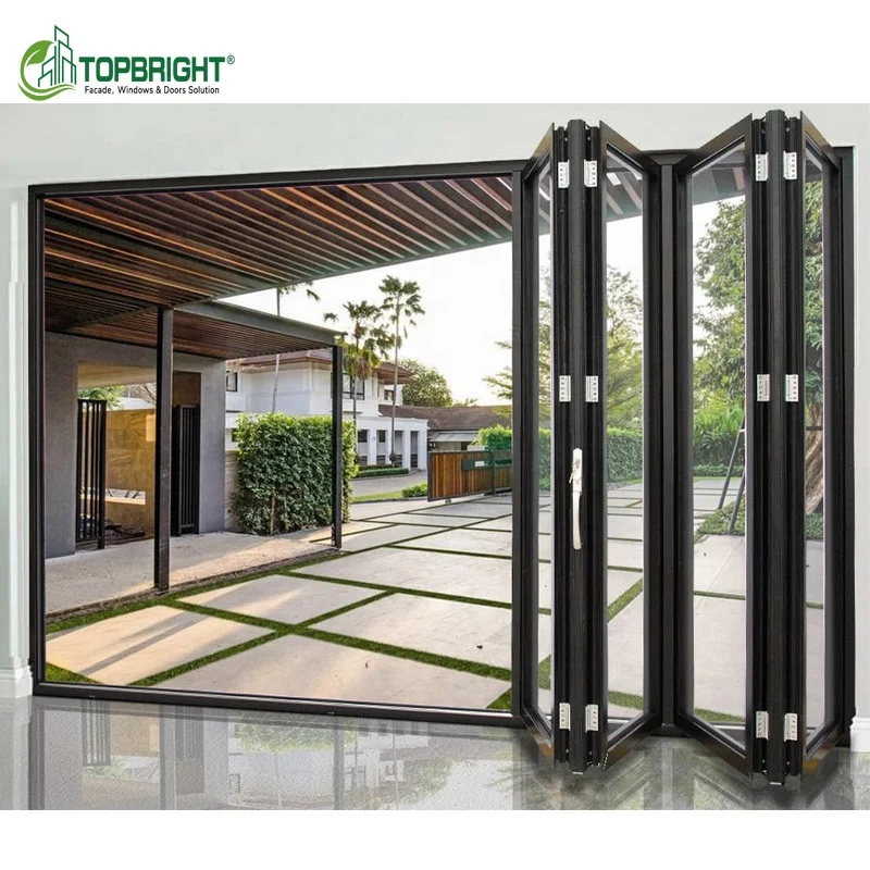 Bi fold  insulated lowes aluminium hurricane proof exterior bifolding door weather proof glass folding door