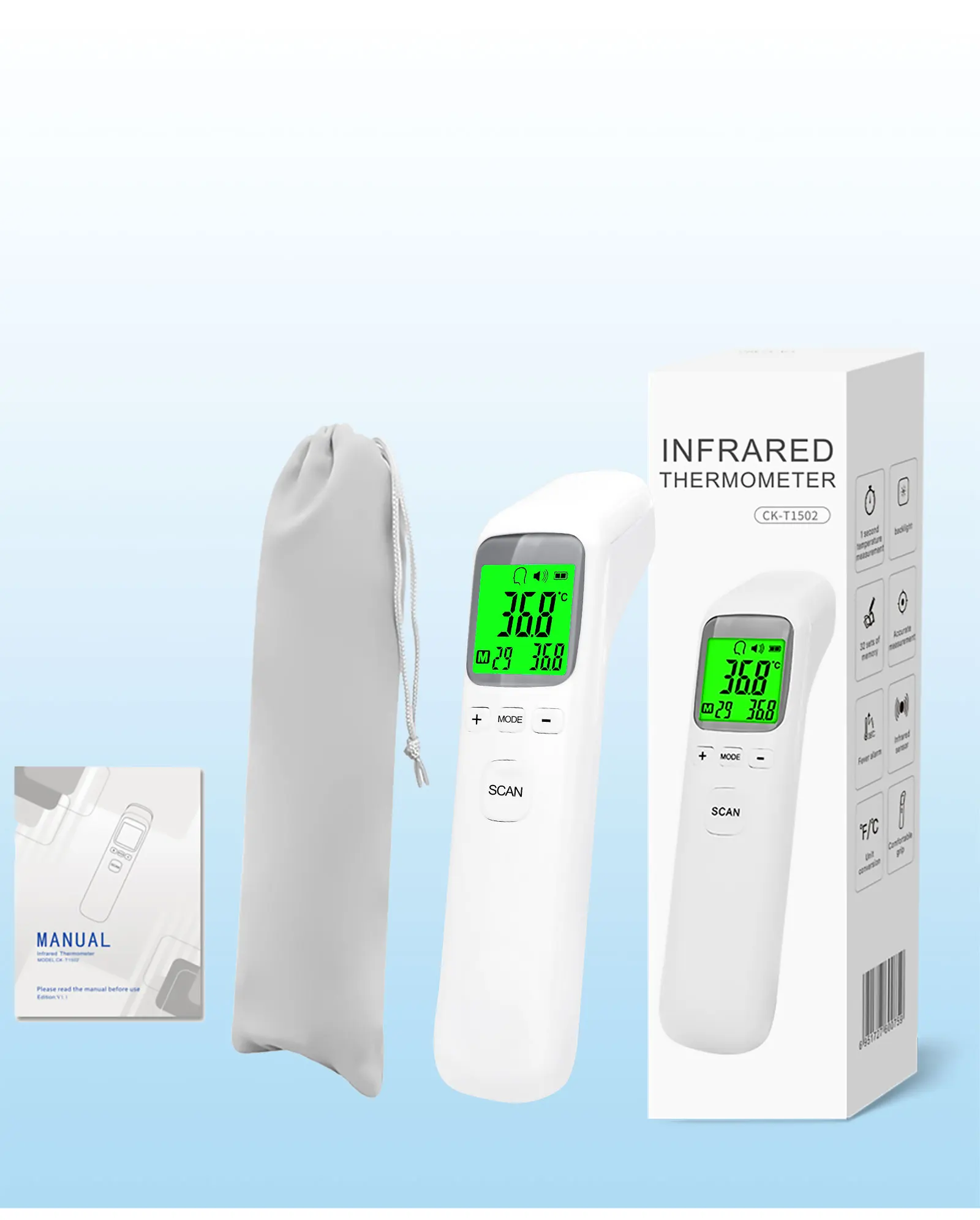 Forehead Thermometer Baby and Adults Thermometer with Fever Alarm LCD Display and Memory Function Ideal for Whole Family