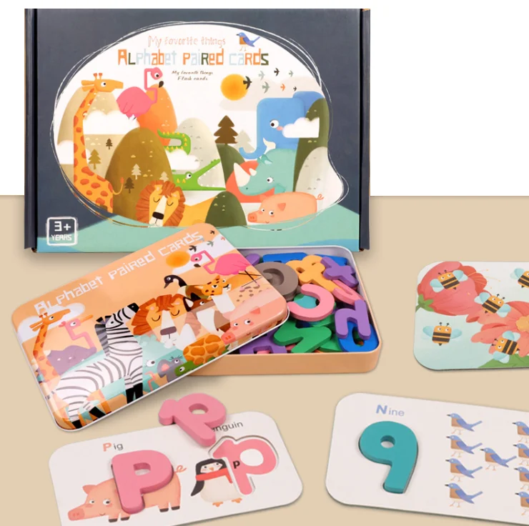 New style Number and letter pairing early education card enlightenment cognition learning English spelling wooden puzzle toys