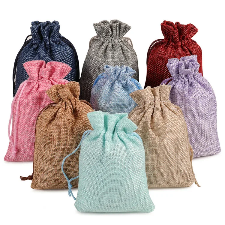 2021 design Natural Linen Pouch Drawstring Burlap Jute Sack Jewelry Gift jute grocery bag custom for promotion