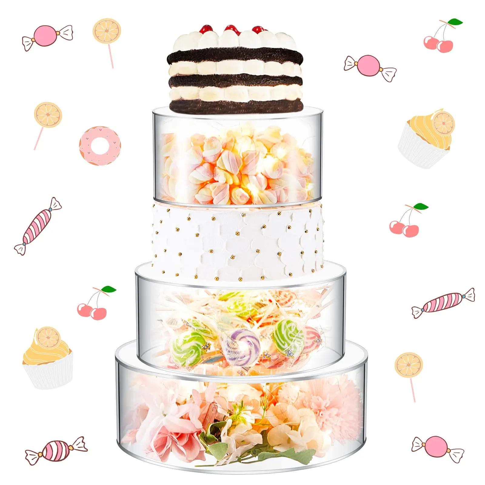 Clear Acrylic Cake Separator Fillable Cake Stand Round Cake Display Stand Floating Cylinder Pedestal Dessert Display Stand