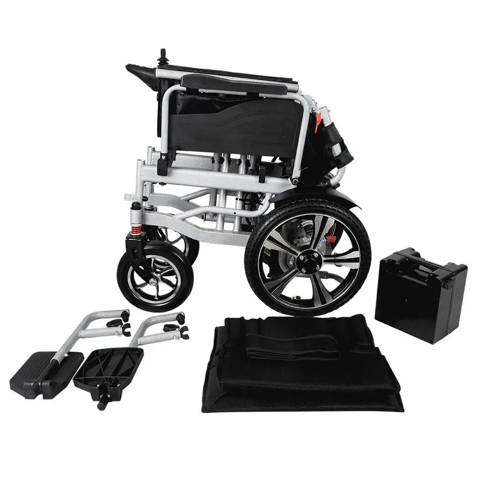 Medical Equipment Steel Material Electric Wheel Chair Folding Wheelchair With Electromagnetic Brake