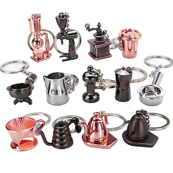 coffee cup 3D simulation mini coffee key rings Mocha pot Powder grinding machine Cup and utensil Hang a small gift