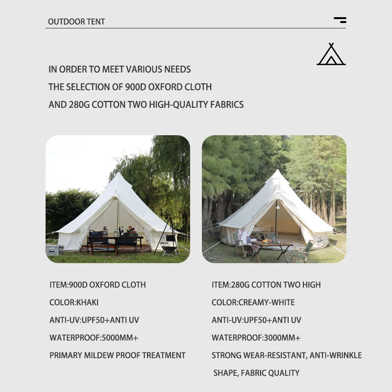 Outdoor 4 Season Waterproof Glamping Khaki Polyester 280G Cotton Fabric 3M 4M 5M 6M Light Luxury Mongolian Yurt Tent