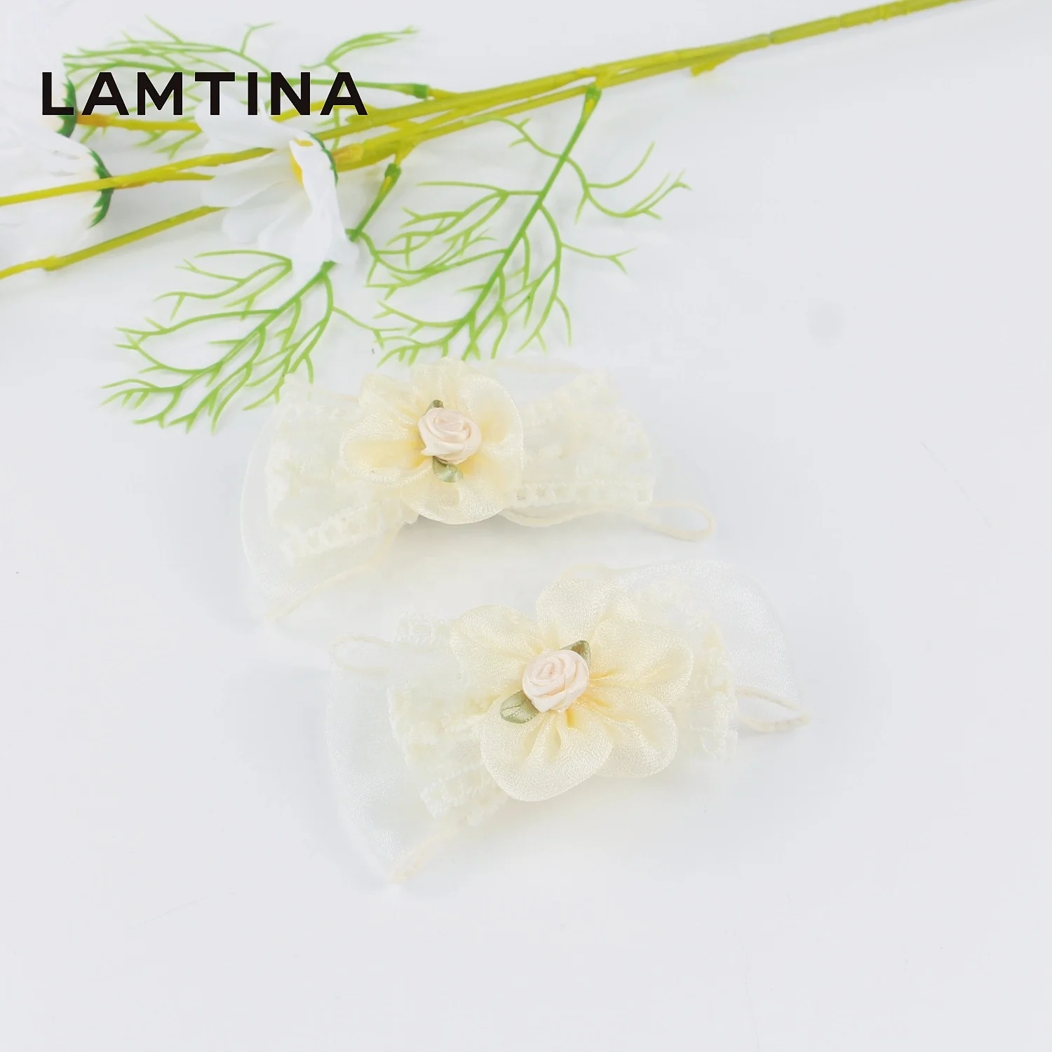 Wholesale Hot Selling Handmade Simulation Flower Organza Ribbon Bow Rhinestone Hair Clip Fashion Hairgrip