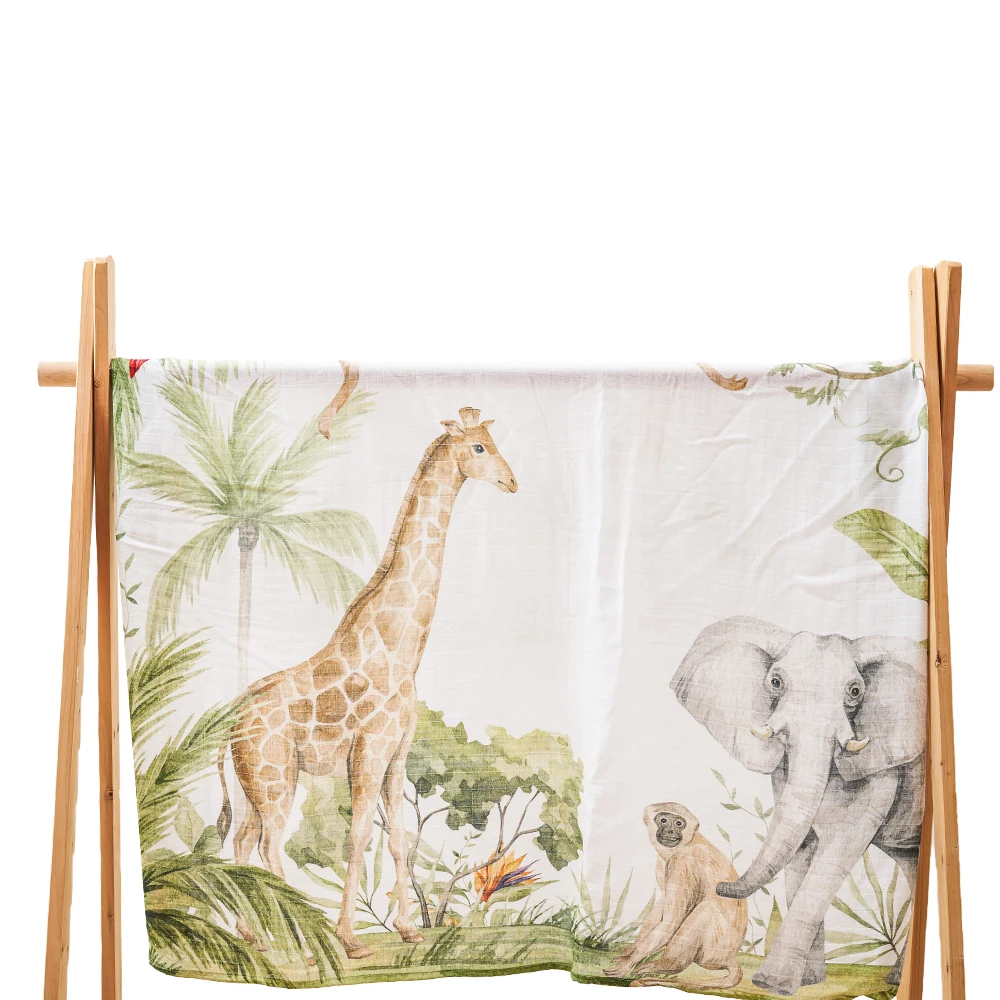 Factory Customized Reactive Pattern Baby Bamboo Muslin Blanket 2 layers swaddle Blanket Wholesale Organic Cotton Fabric Muslin B