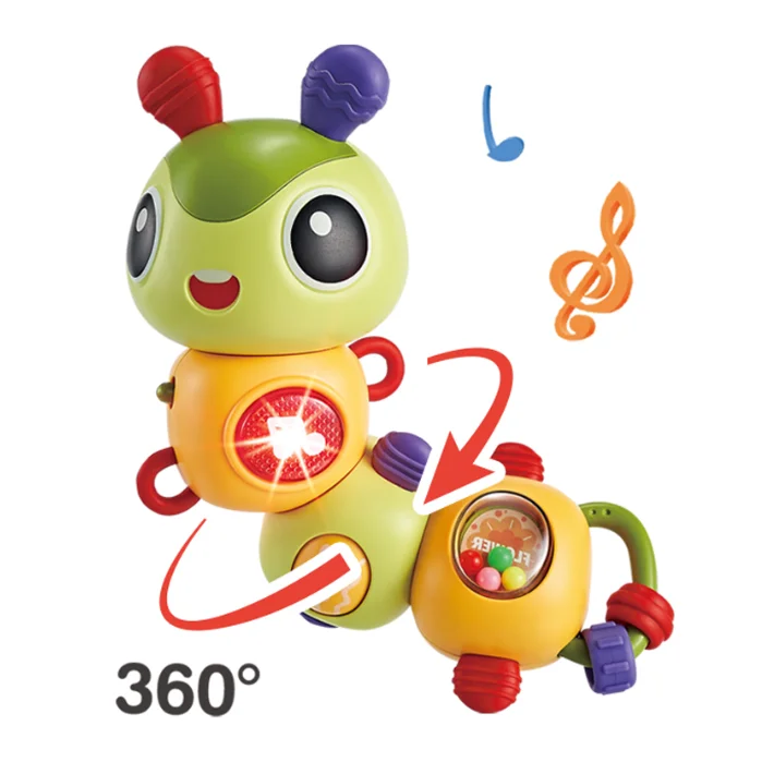 2023 Hot selling fun baby sound and light rotating caterpillar early education bell wholesale plastic gift toys