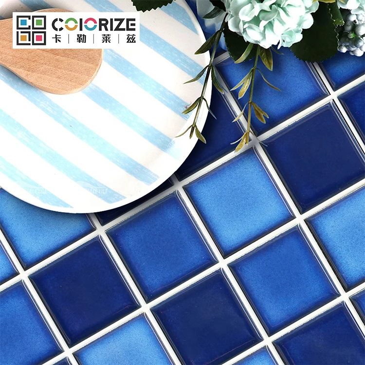 Colorize Foshan Factory Cheap Navy blue Porcelain swimming pool Mosaic Tile Kiln Vary 306x306mm ceramic mosaic tile