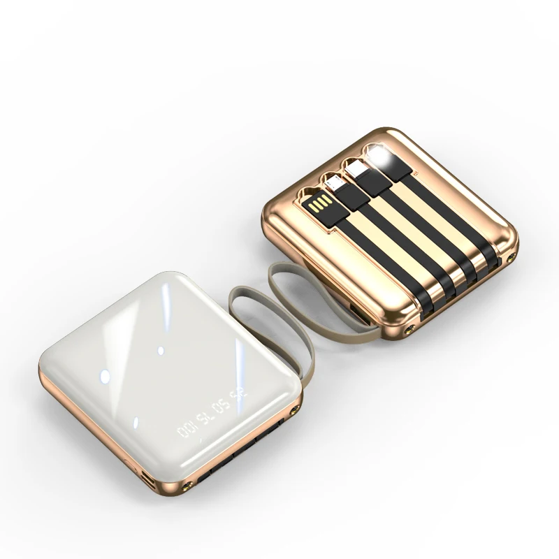 Best seller 2022 portable thin compact power bank 10000mah with detachable cables