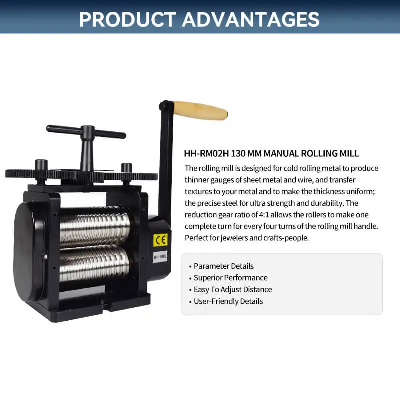 HH-130 Manual Wire Forming Machine 130MM Heavy Duty Jewelry Gold Silver Wire Rollers Rolling Mill Machine Jewellery Machinery
