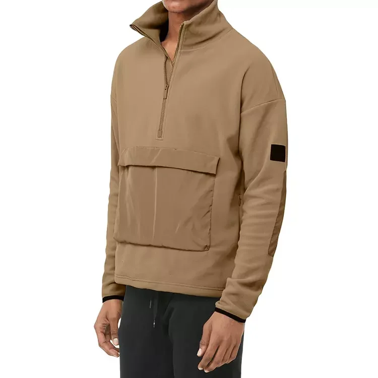 Custom Half Zip Sherpa Fleece Men Zipper Side Pocket Hoodie Ripstop Pockets Zip Neck Custom logo Sweatshirt With Side Zipper