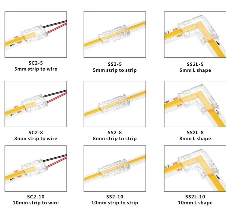 5MM 8MM 10MM Seamless Plastic Board to Board to Wire 12V 24V 2Pin Connecting Strip Light Solderless