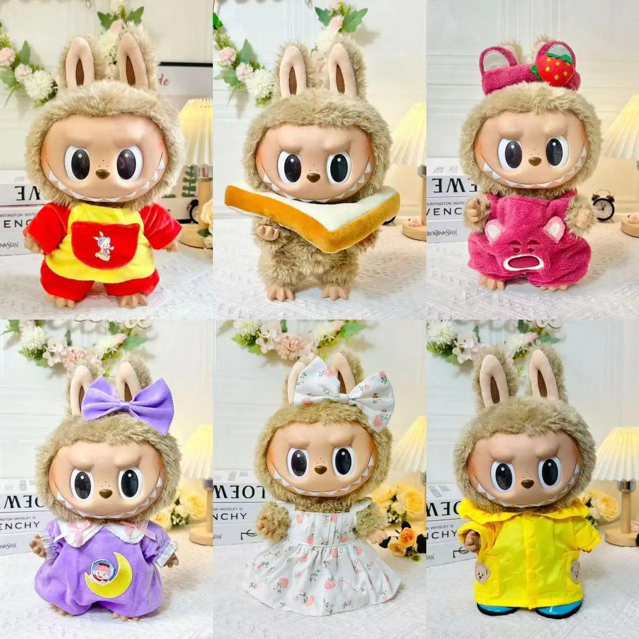 2293 38cm Vinyl Plush Doll Replacement Strawberry Bear Suit Cute Dress Outfit Clothes Only Labubu