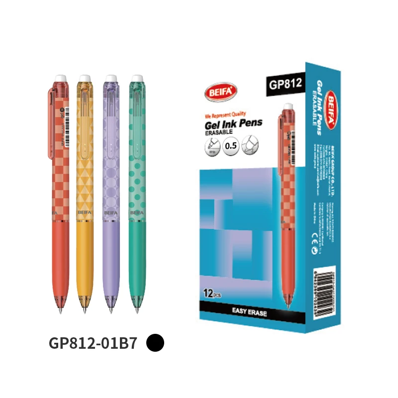 BEIFA GP812 0.5mm Side Press Smooth Writing Bullet Tip Erasable Gel Ink Pens