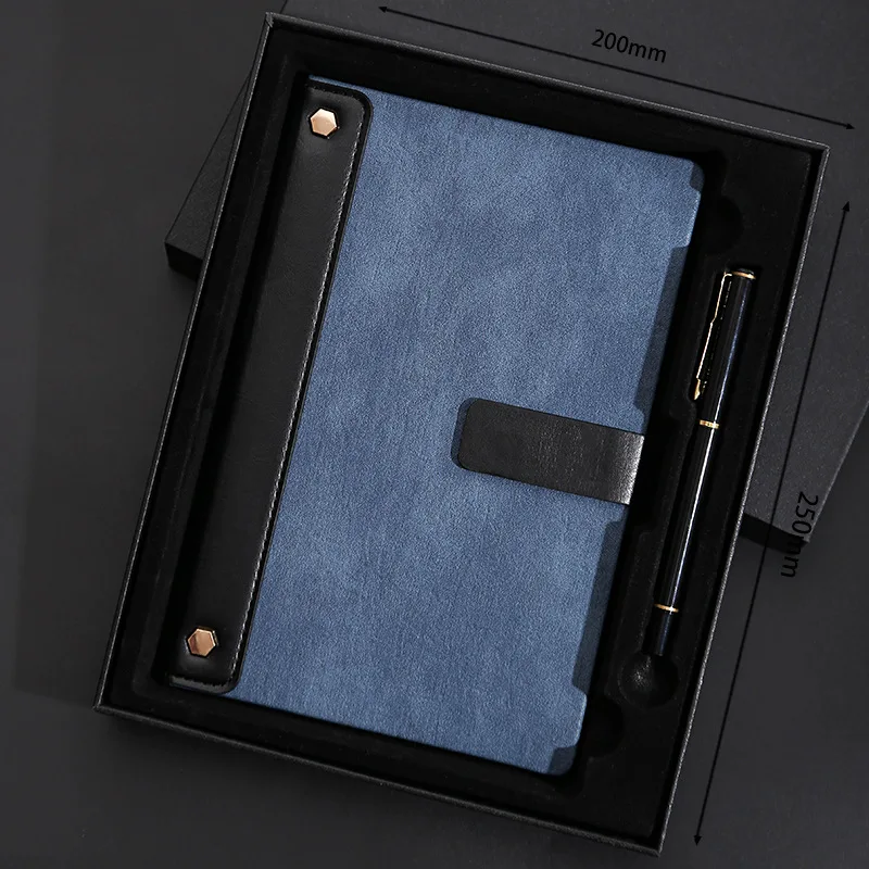 Promotional business office notebooks PU leather cover planner diary gift sets with pen