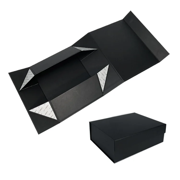 High quality In Stock Black Small Magnetic Rigid Gift Box Foldable Folding Boxes with Magnet Closure