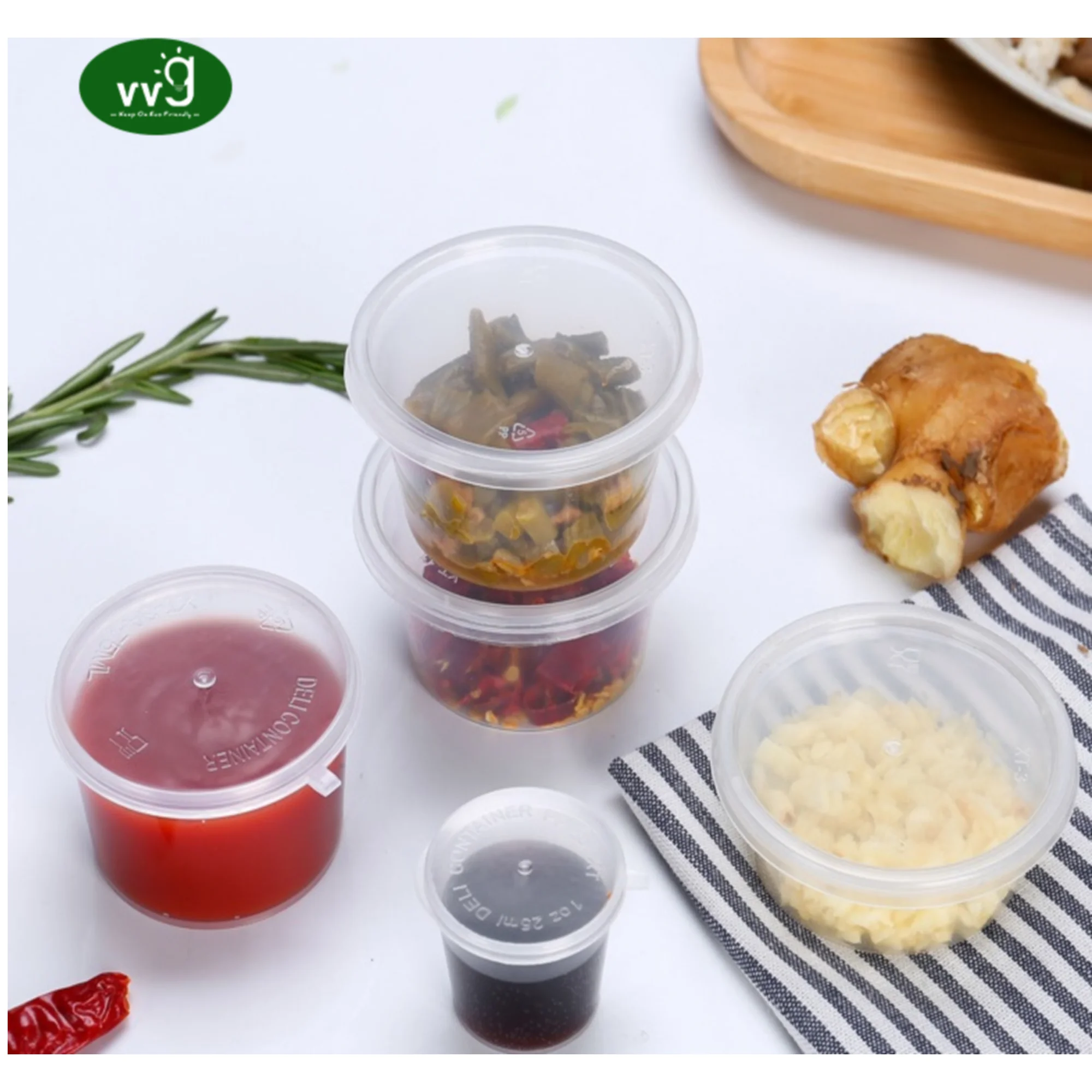 VVG wholesale custom 0.75oz 1oz 1.5oz 2oz 2.5oz 3.25oz 4oz 5.5oz mini disposable portion container plastic sauce cup