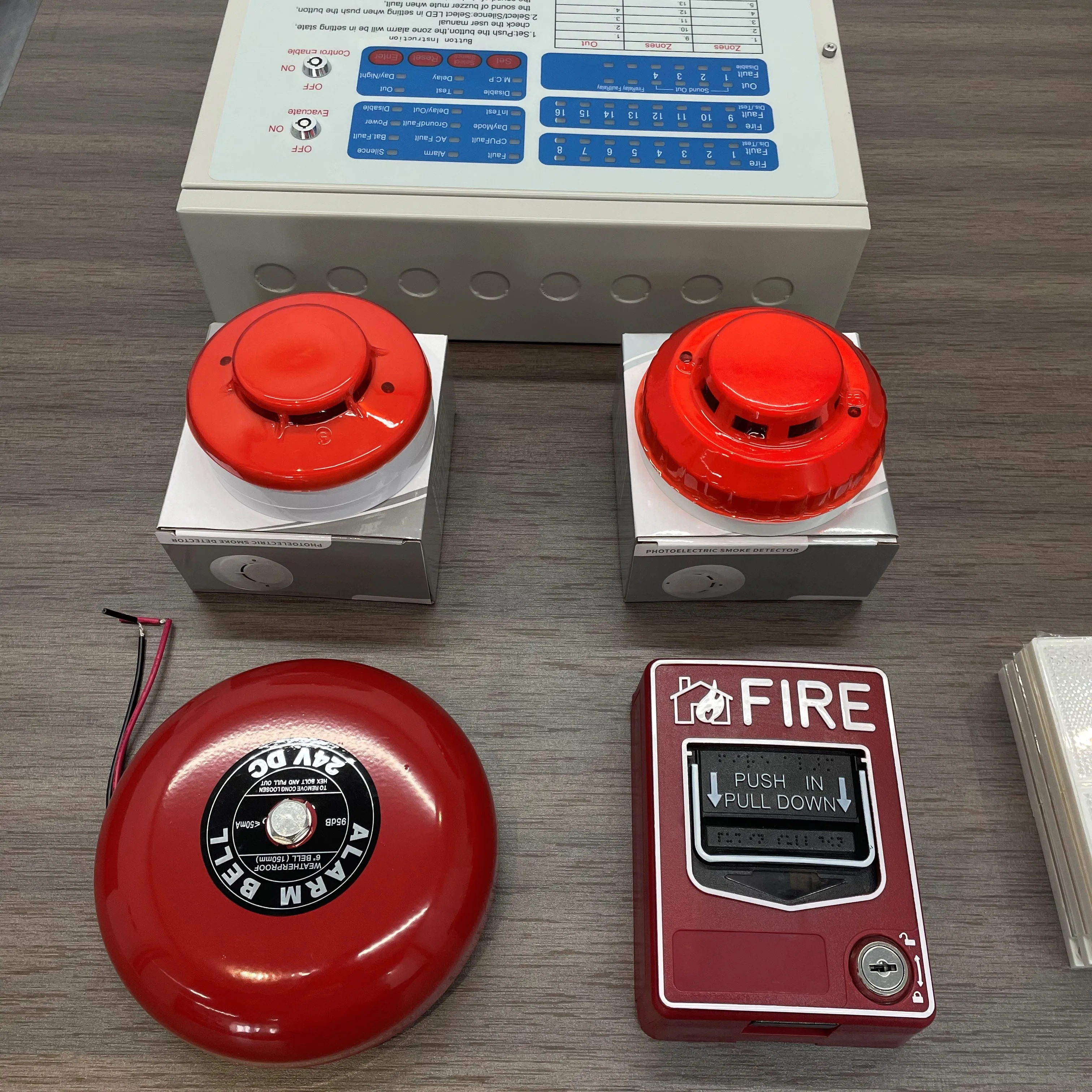 Fire alarm system manual call point, smoke detector, addressable & standalone type with key