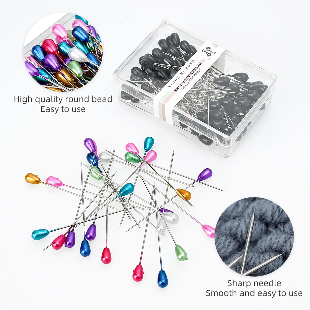 JP Sewing Aid Needle Round Head Straight Sewing Pins Rainbow Color Boxed Pear Shape Pearl Pins