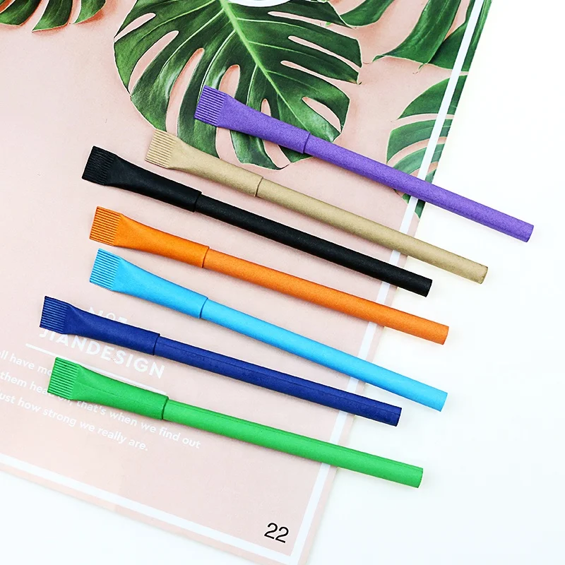 Recyclable School Stationery Kraft Paper Ball Pen with Logo Kids Colorful Paper Mate Pens Can Make Set