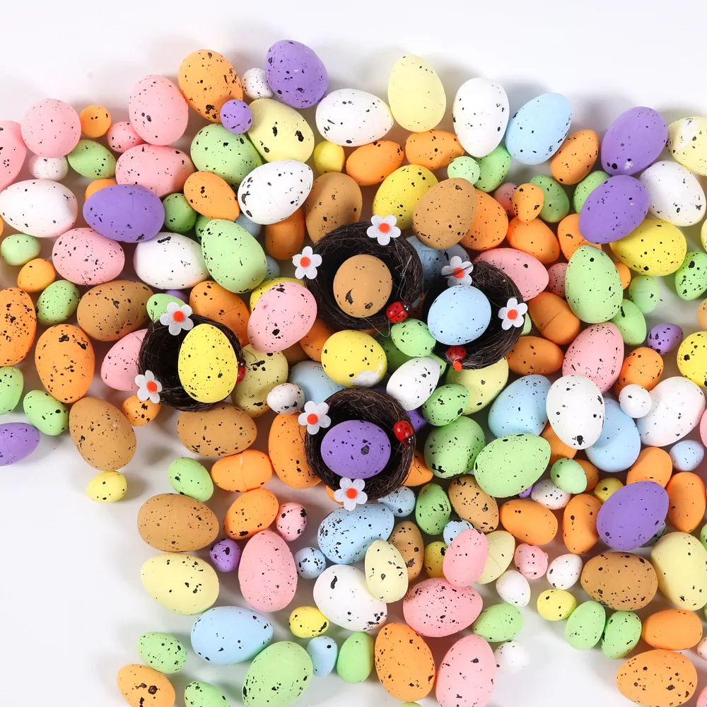 100Pcs Foam Easter Eggs Happy Easter Decorations Painted Bird Pigeon Eggs DIY Craft Kids Gift Home Decor Easter Party